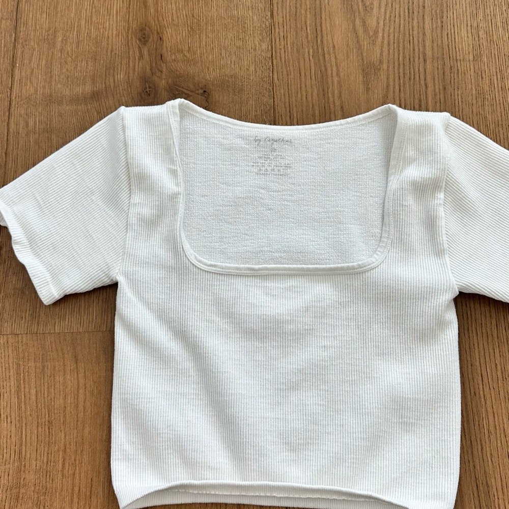 square neckline white top